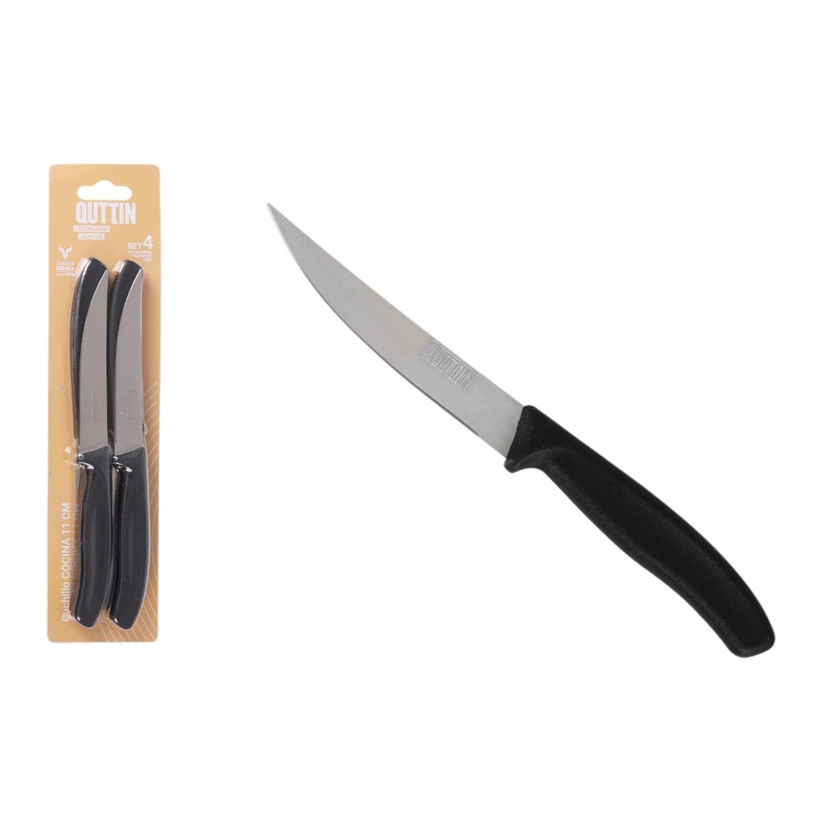 Meat Knife Set Quttin 11 cm Black Silver Stainless steel 4 Pieces (18 Units)
