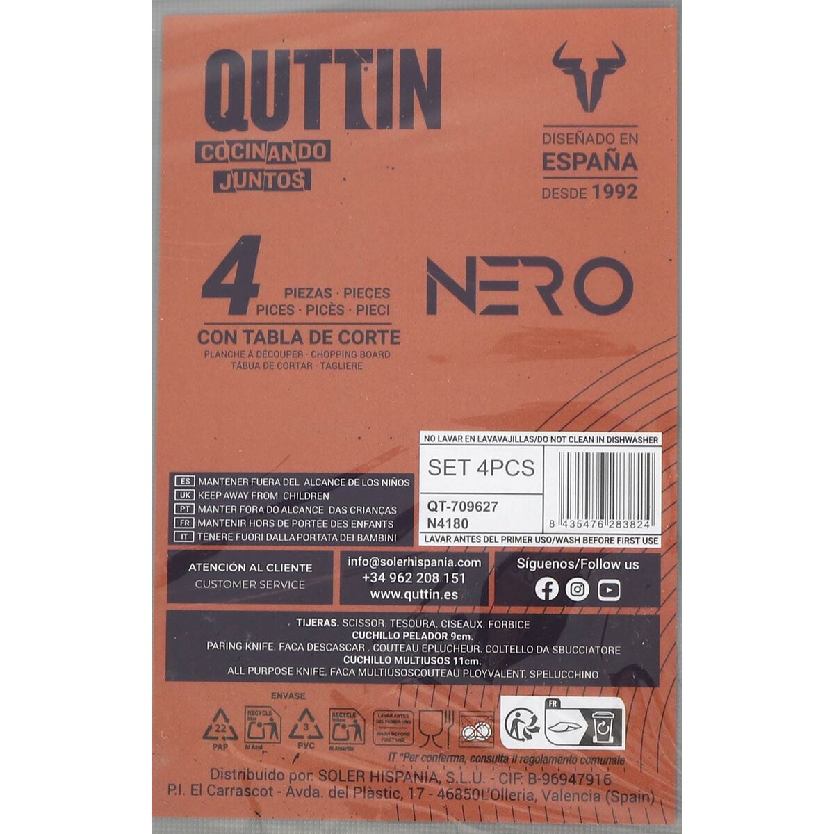Knife Set Quttin Nero 4 Pieces (6 Units)