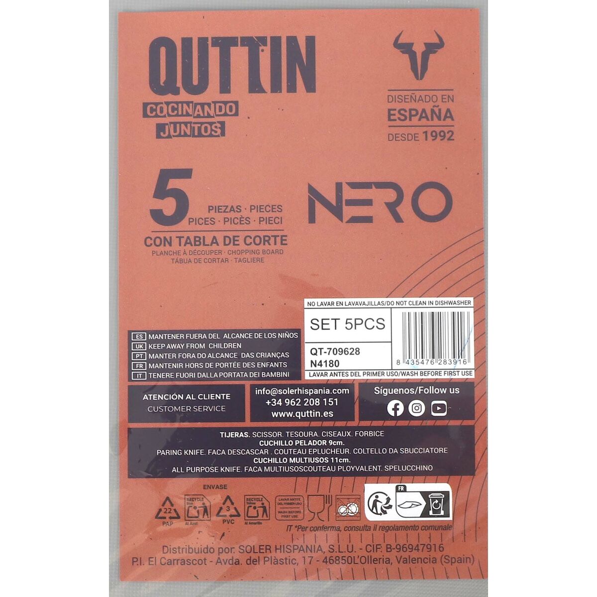 Knife Set Quttin Nero 5 Pieces (4 Units)