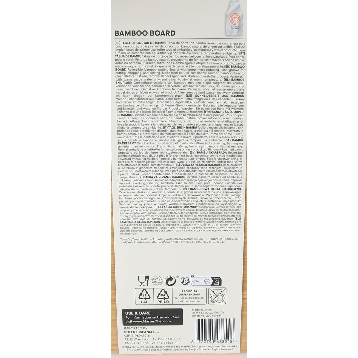 Cutting board MasterChef 38,5 x 27,5 x 1,5 cm (6 Units)