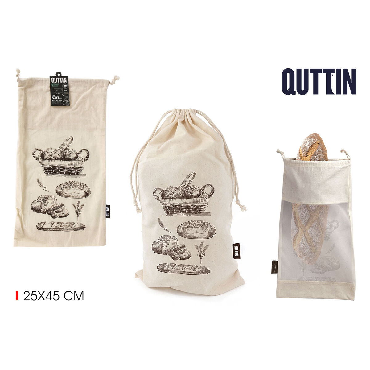 Reusable Food Bag Quttin Bread 25 x 45 cm (24 Units)