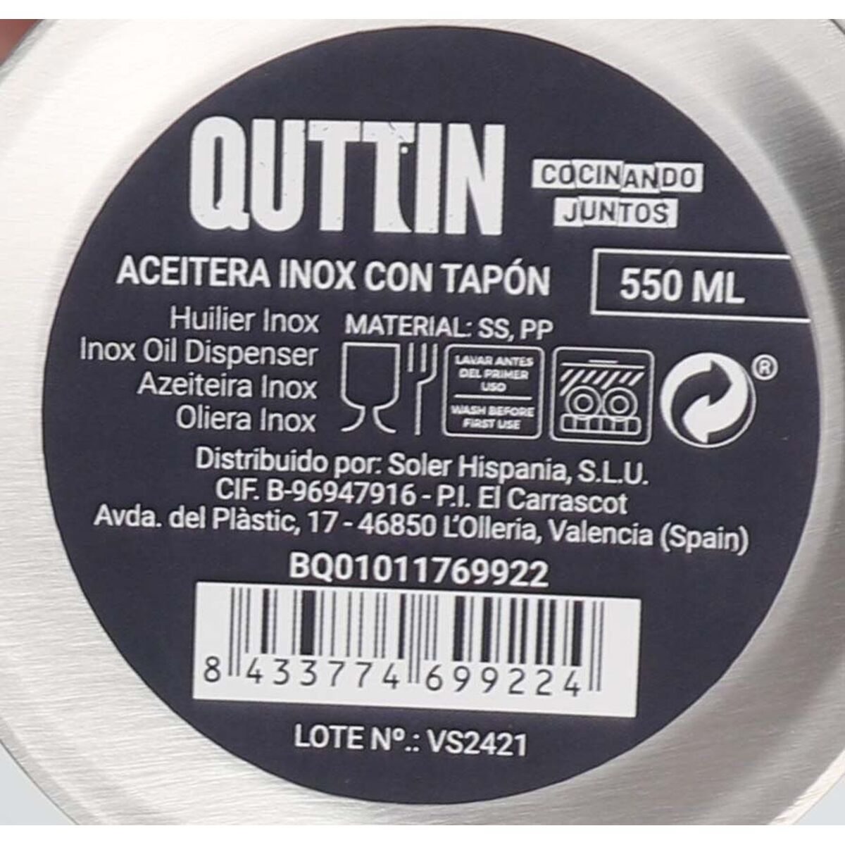 Cruet Quttin Silver Stainless steel 550 ml (12 Units)