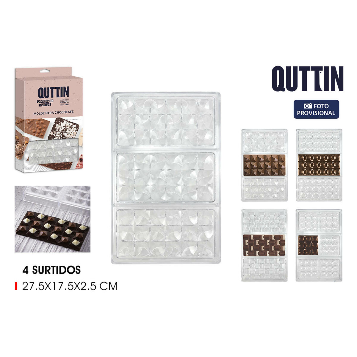 Baking Mould Quttin CHOCOLATE 27,5 x 17,5 x 2,5 cm (12 Units)