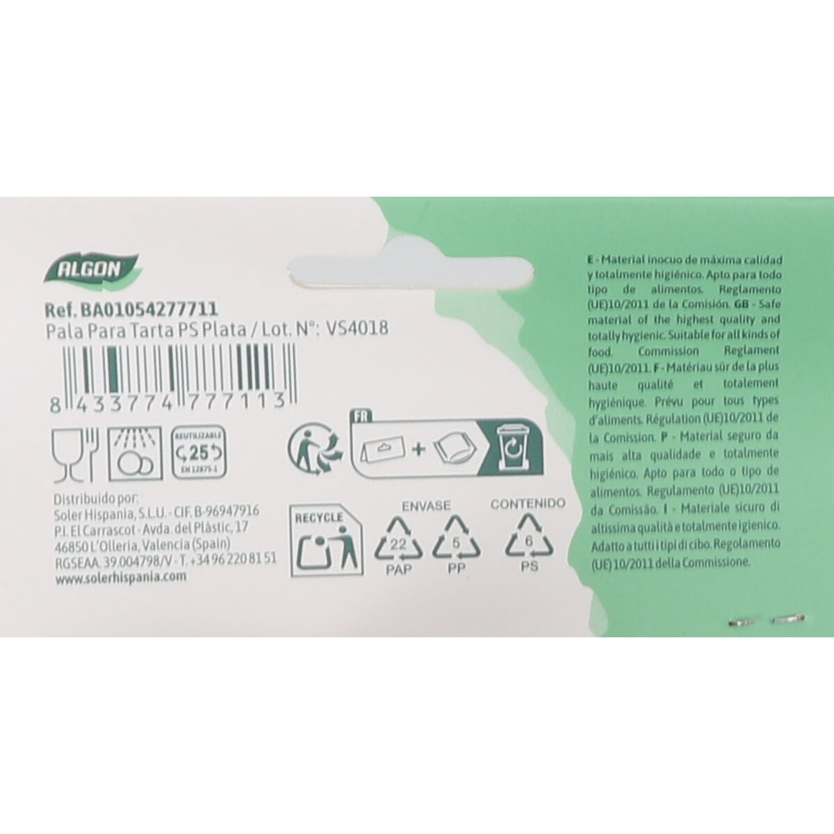 Cake Moulds Algon PS PLATA 7,5 x 27,5 cm (24 Units)