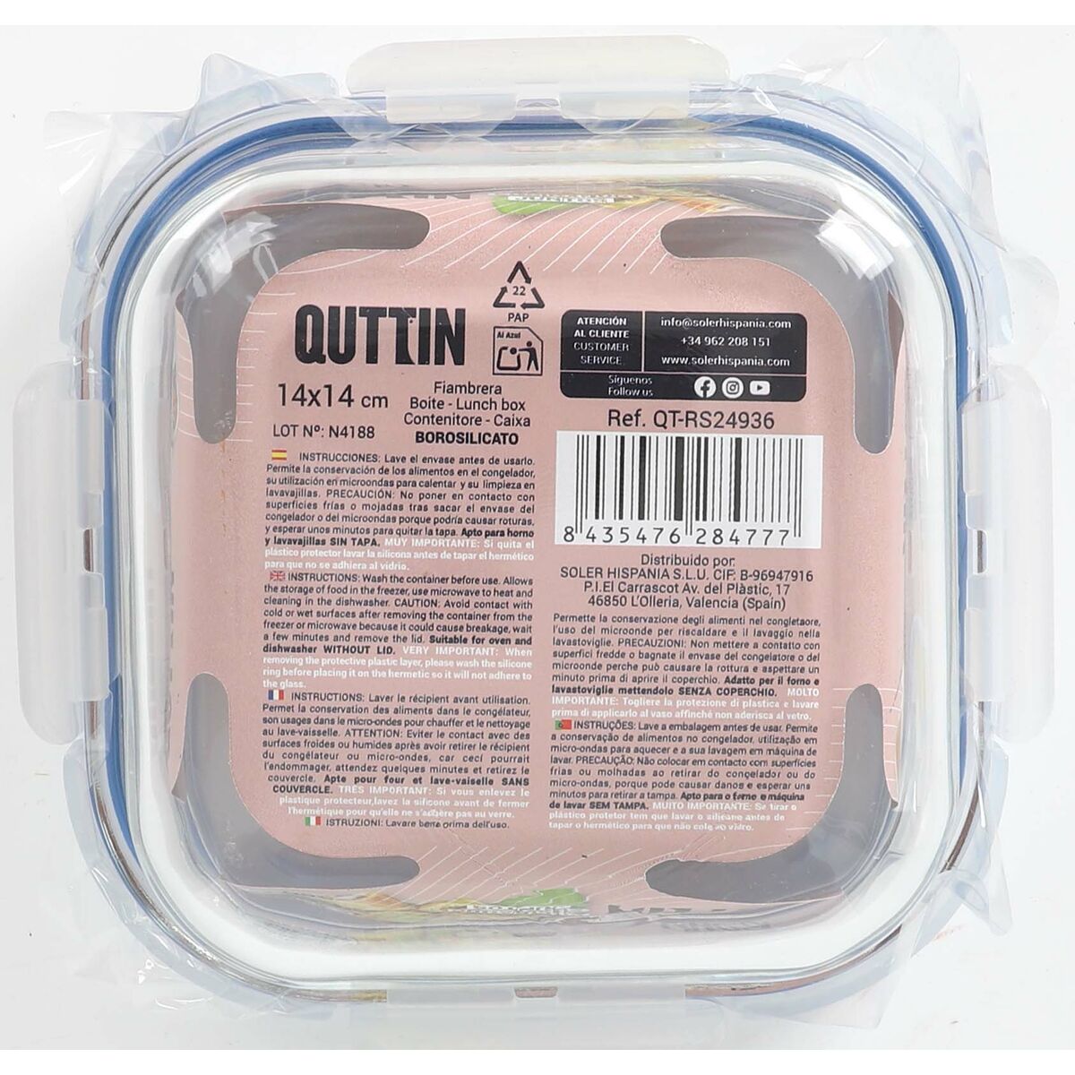 Hermetic Lunch Box Quttin Boho Transparent 550 ml (12 Units)