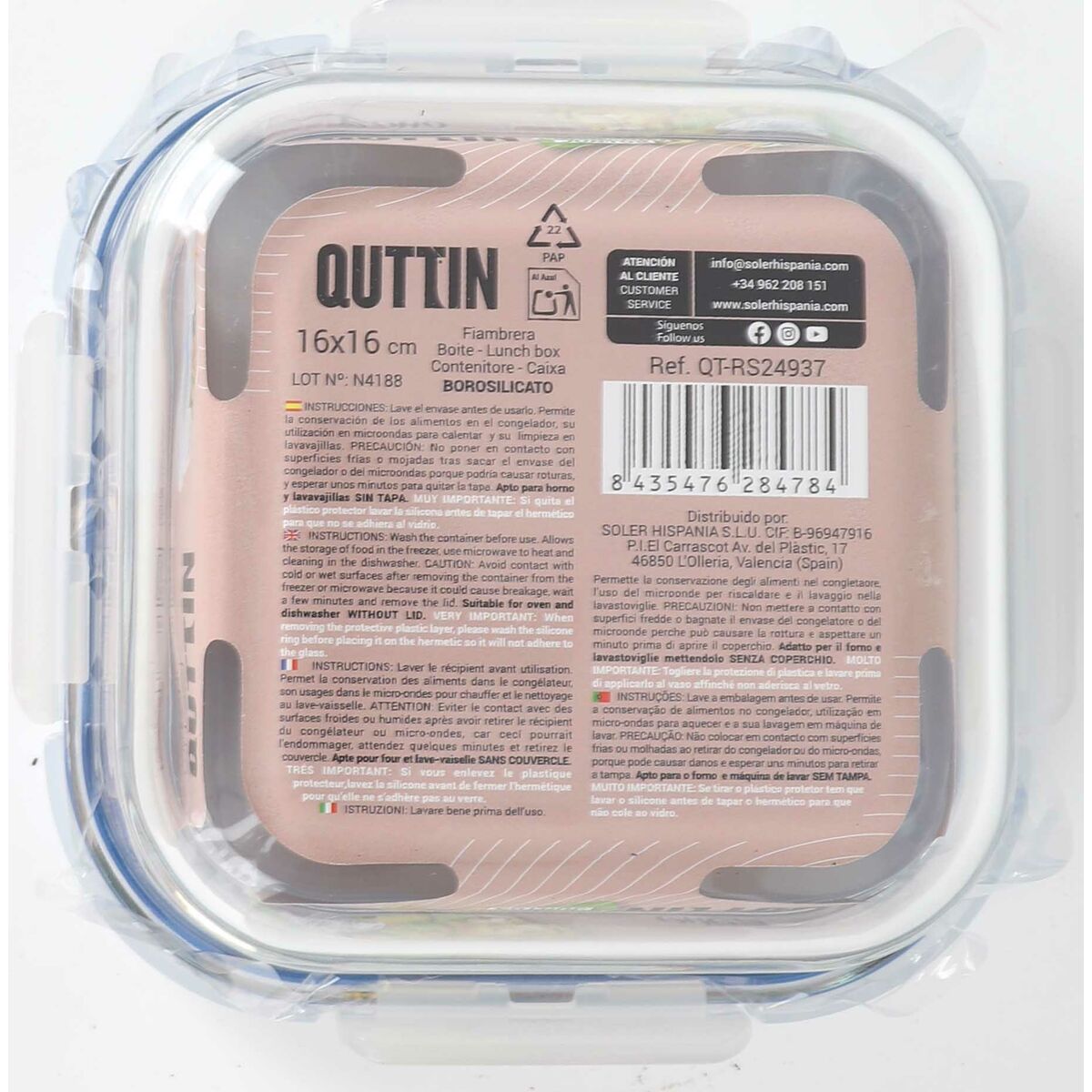 Hermetic Lunch Box Quttin Boho Transparent 750 ml (6 Units)