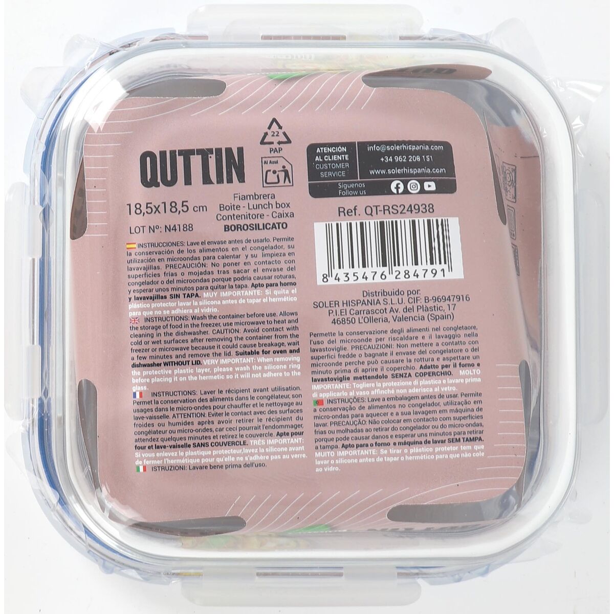 Hermetic Lunch Box Quttin Boho Transparent 1,1 L (6 Units)