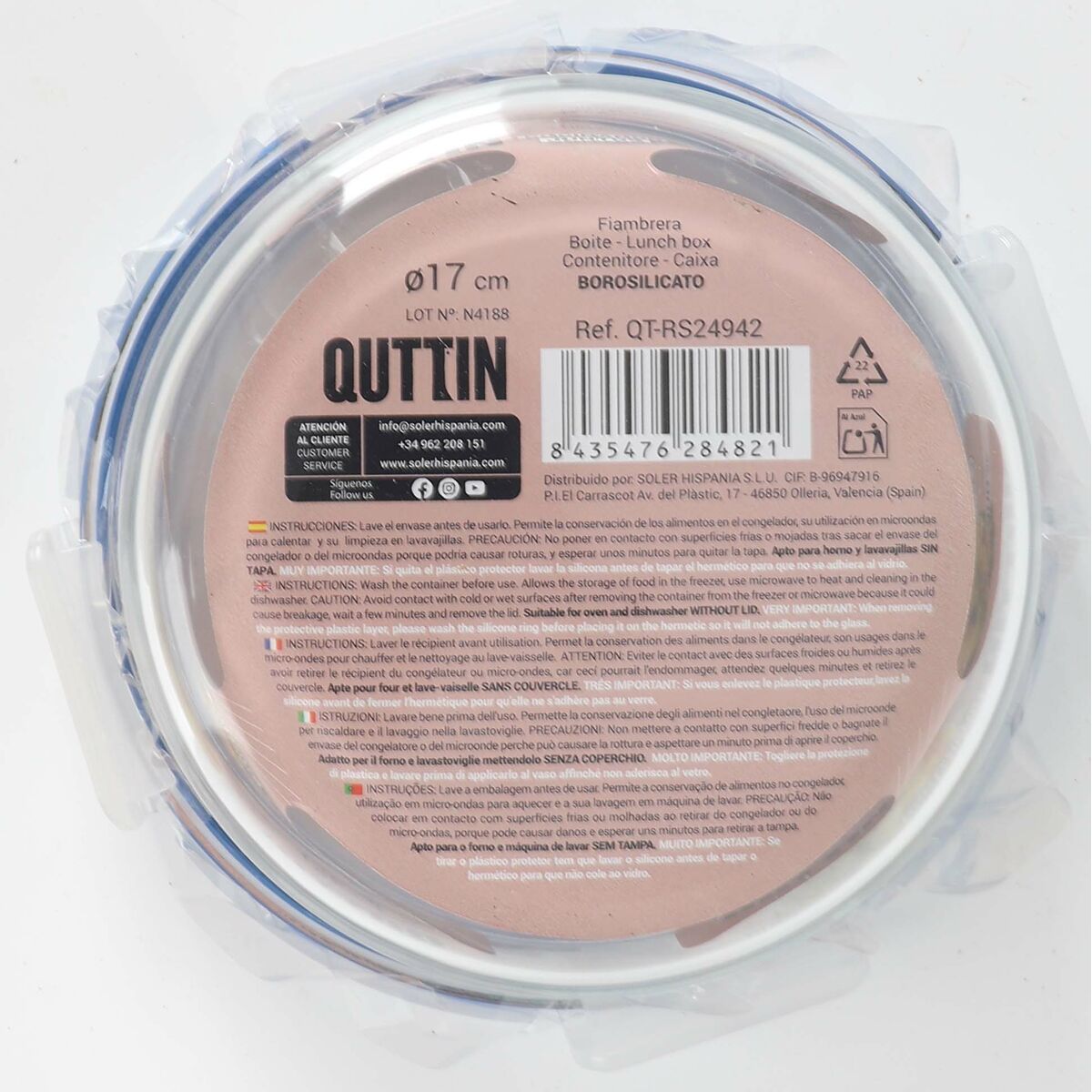Hermetic Lunch Box Quttin Boho Transparent 0,9 l (6 Units)