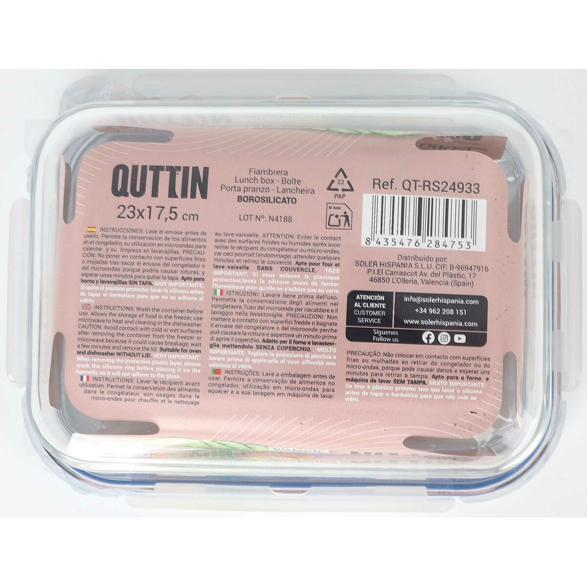 Hermetic Lunch Box Quttin Boho Transparent Rectangular 1,5 L (6 Units)