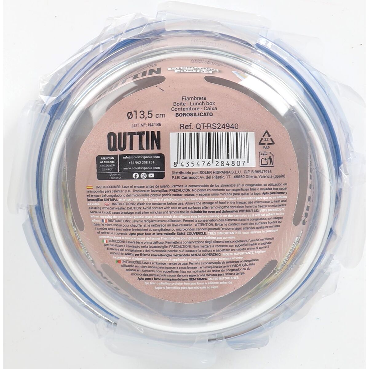 Hermetic Lunch Box Quttin Boho Transparent 0,4 l (12 Units)