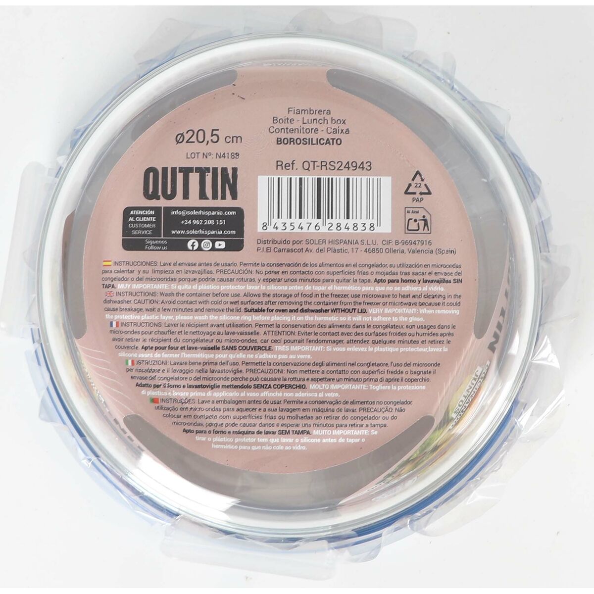 Hermetic Lunch Box Quttin Boho Transparent 1,3 L (6 Units)