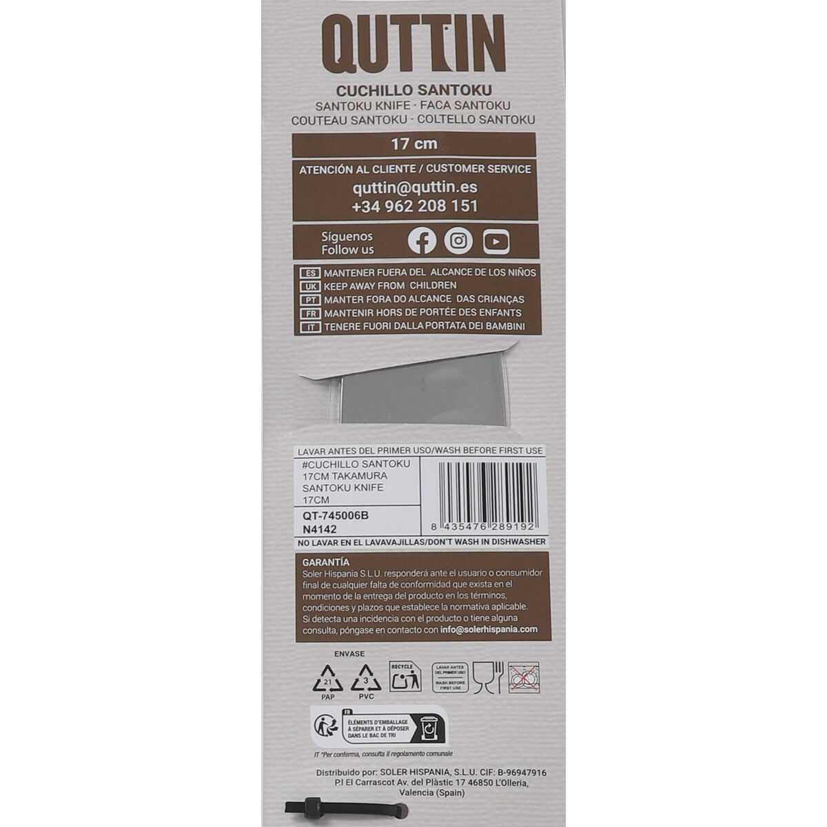 Kitchen Knife Quttin SANTOKU Takamura Brown Silver 17 cm (12 Units)