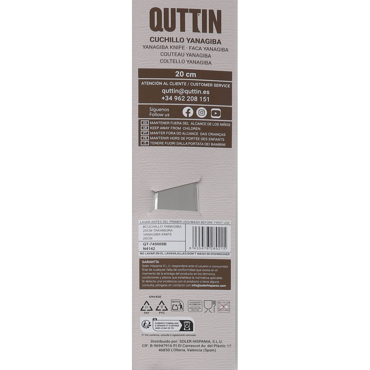 Kitchen Knife Quttin YANAGIBA Takamura Brown Silver 20 cm (12 Units)