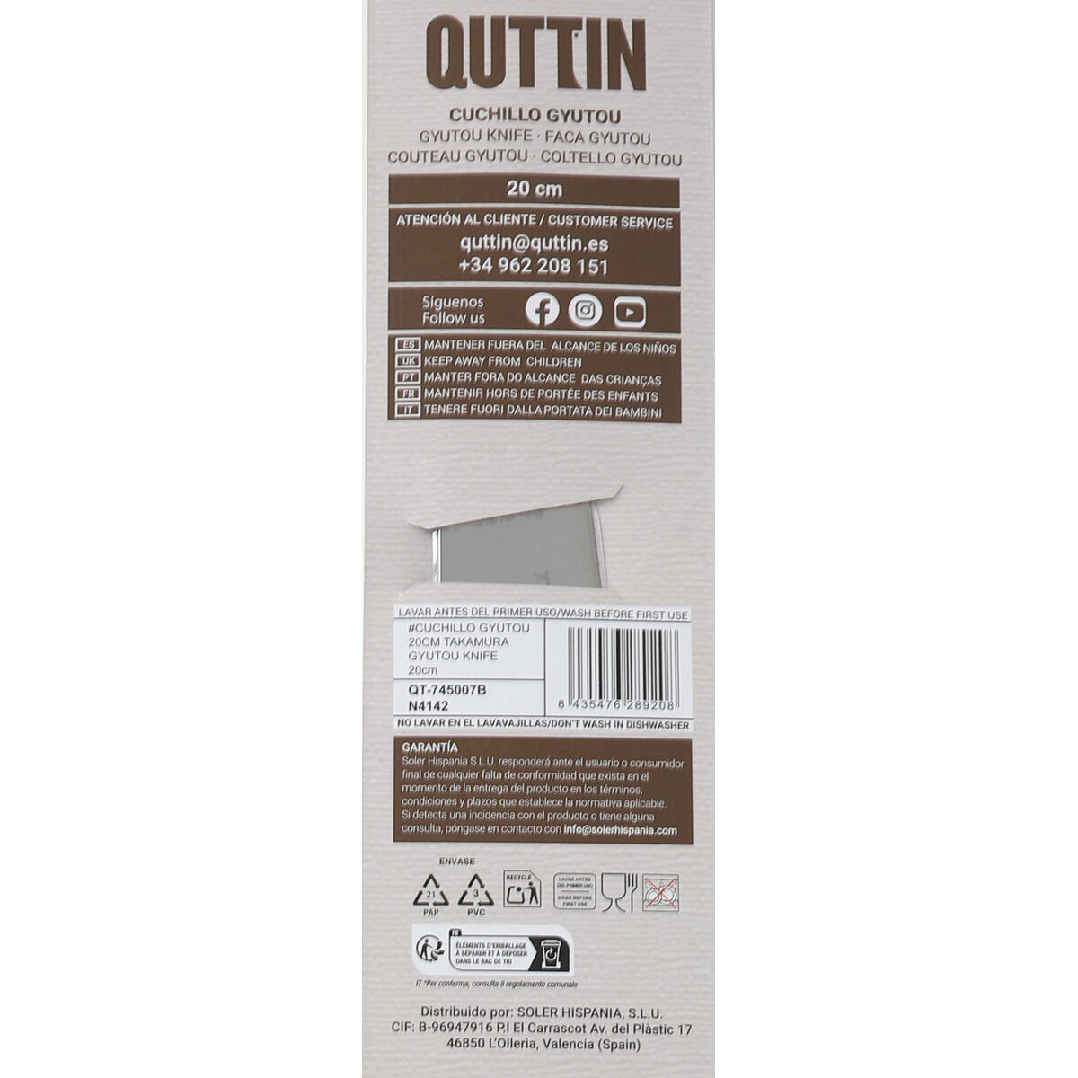 Kitchen Knife Quttin GYUTOU Takamura Brown Silver 20 cm (12 Units)