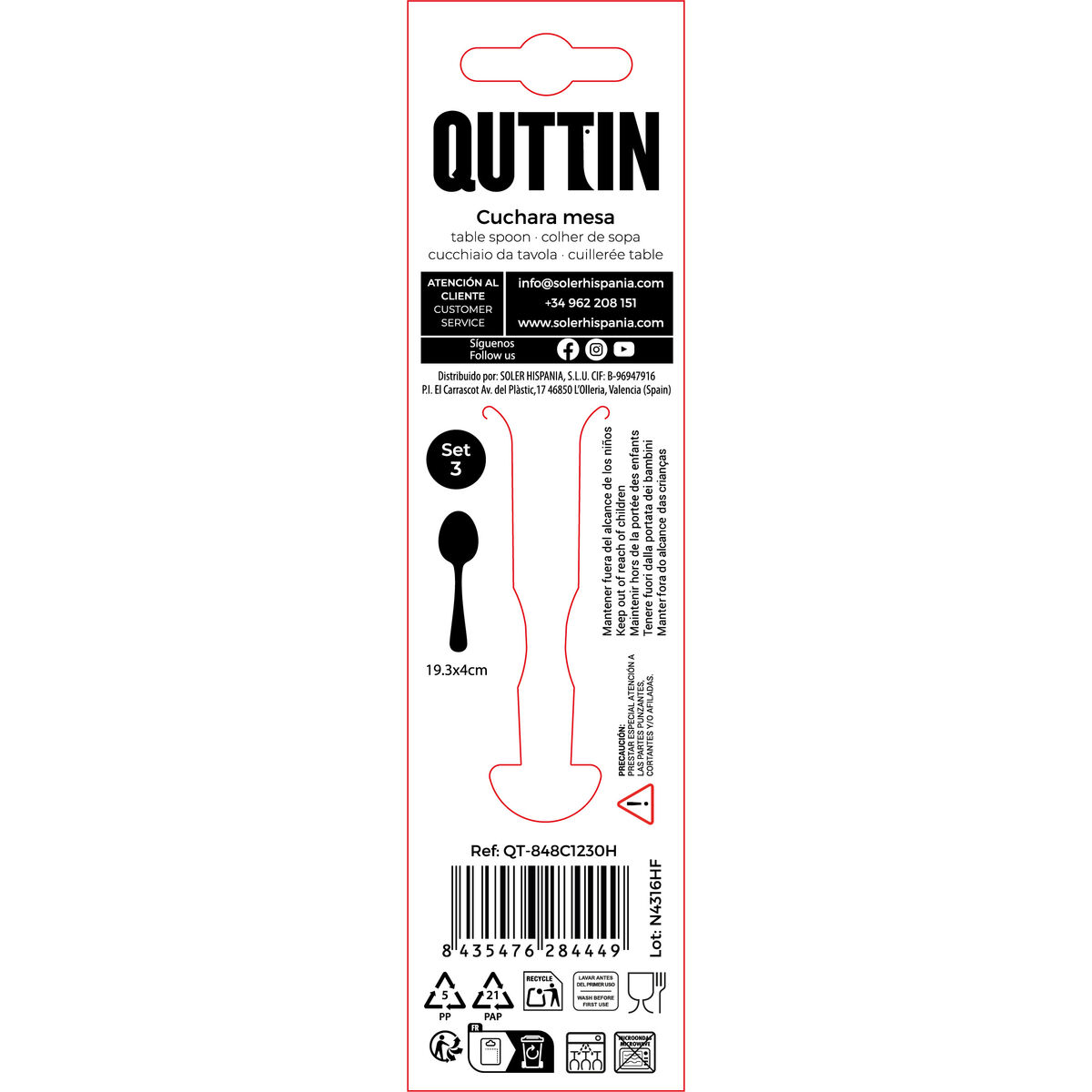 Cutlery Quttin Madrid 3 Pieces (12 Units)