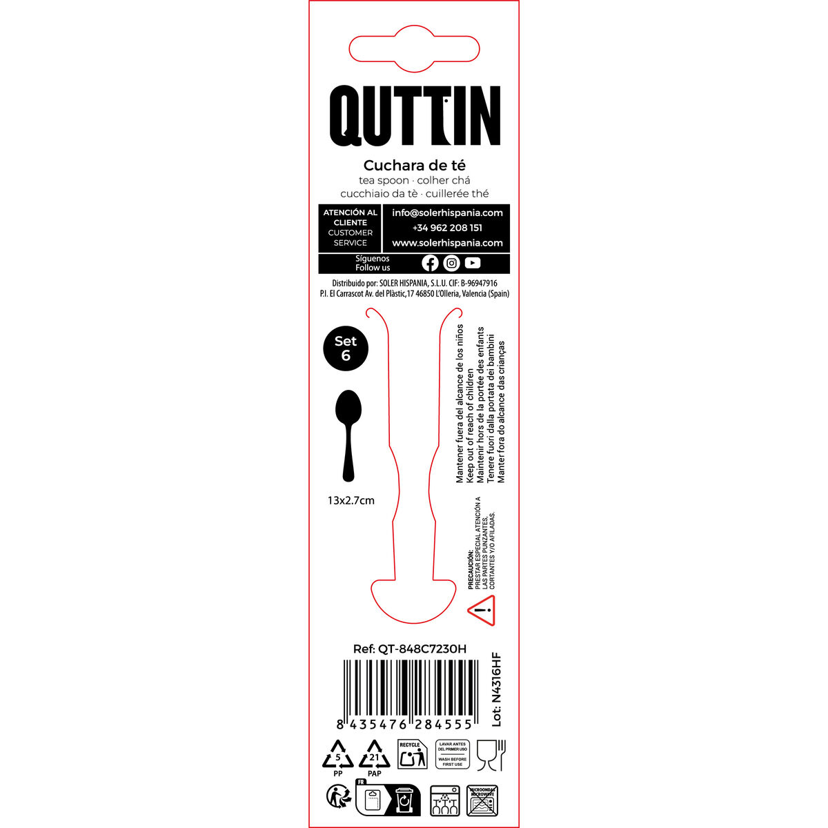 Dessert spoon Quttin Madrid 13 x 2,7 x 1 cm 6 Pieces (12 Units)
