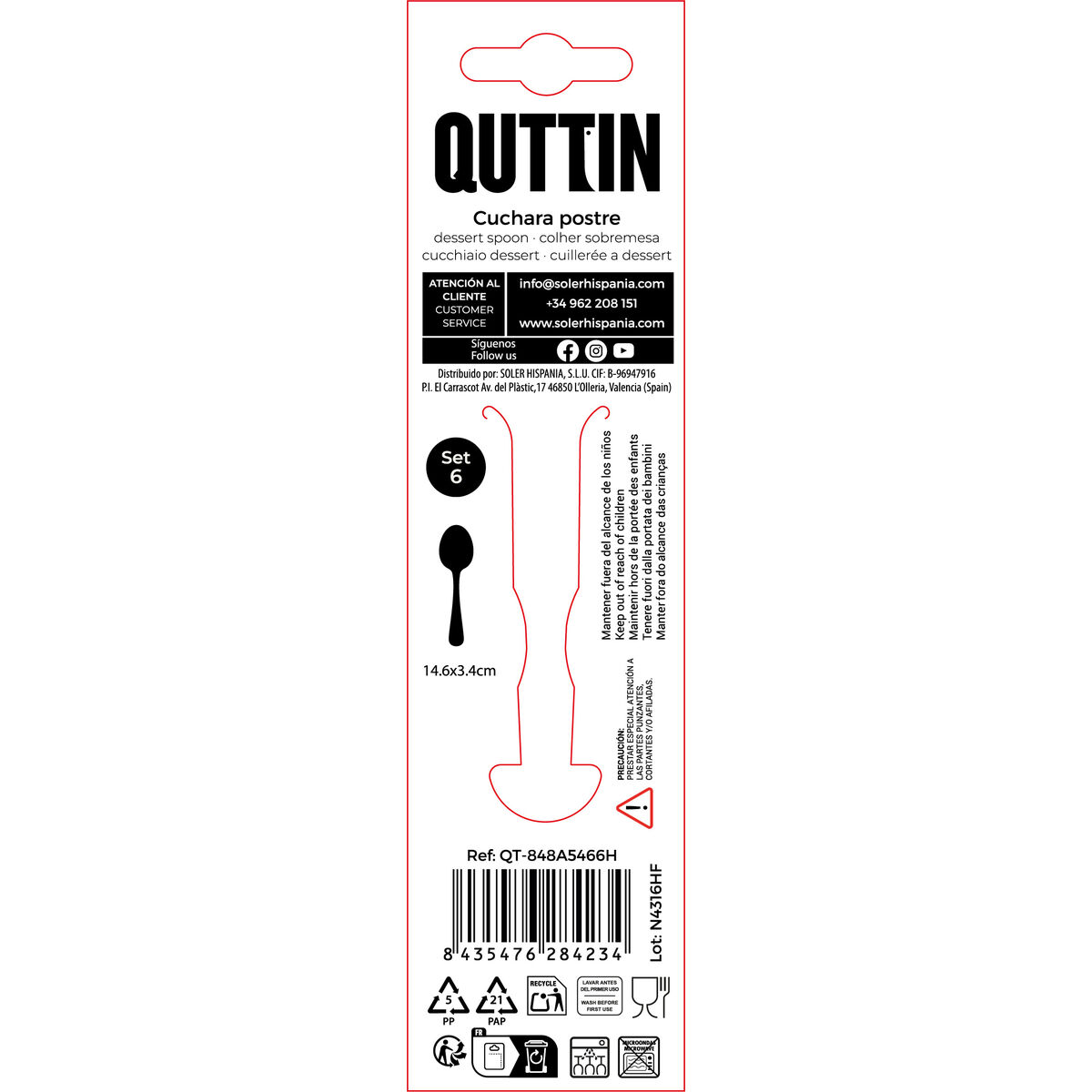 Dessert spoon Quttin Antartica 1,5 mm 6 Pieces (12 Units)