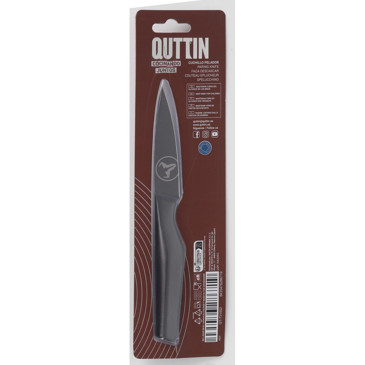 Peeler Knife Quttin Black Stainless steel 9 cm (12 Units)