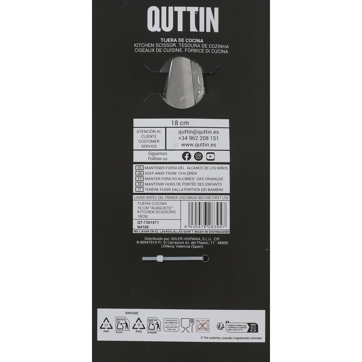 Kitchen Scissors Quttin Albacete 18 cm (8 Units)