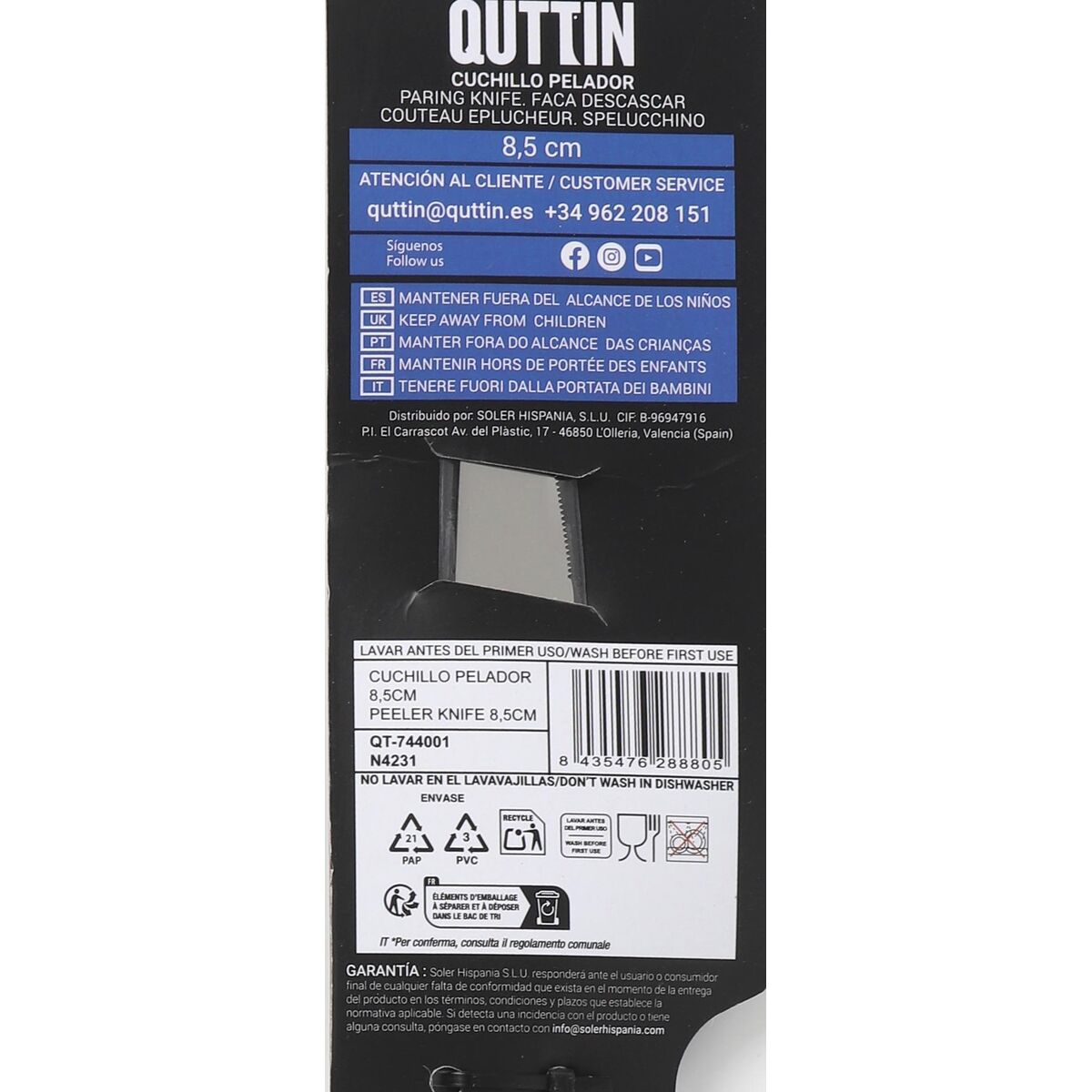 Peeler Knife Quttin Laser Black Silver Stainless steel 8,5 cm (36 Units)