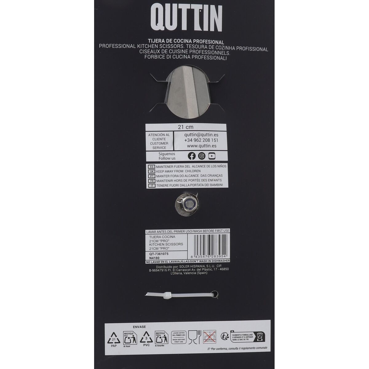 Kitchen Scissors Quttin Pro 21 cm (6 Units)