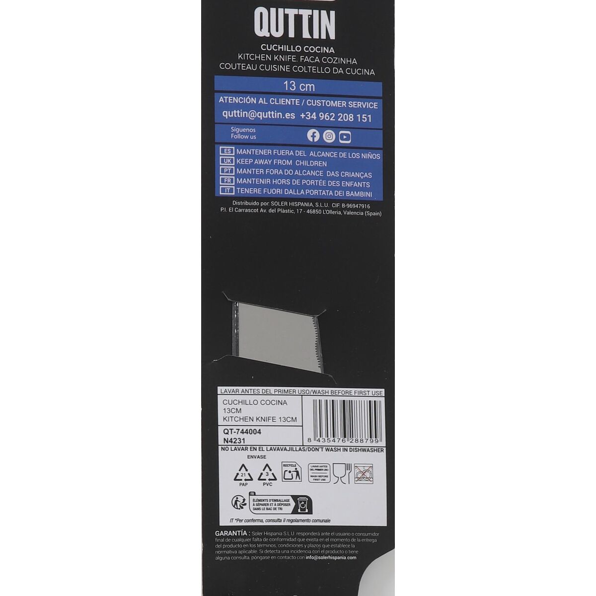Kitchen Knife Quttin Laser Black Silver 28 x 6 x 1,3 cm (36 Units)