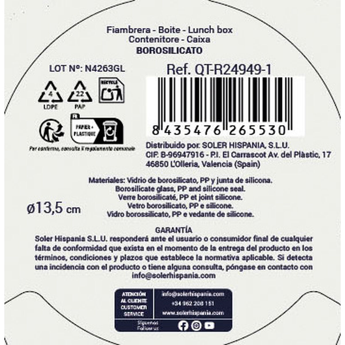 Hermetic Lunch Box Quttin Transparent 700 ml (6 Units)