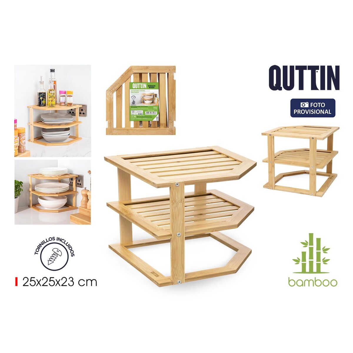 Corner Shelves Quttin Bamboo 25,5 x 25,5 x 23 cm (6 Units)