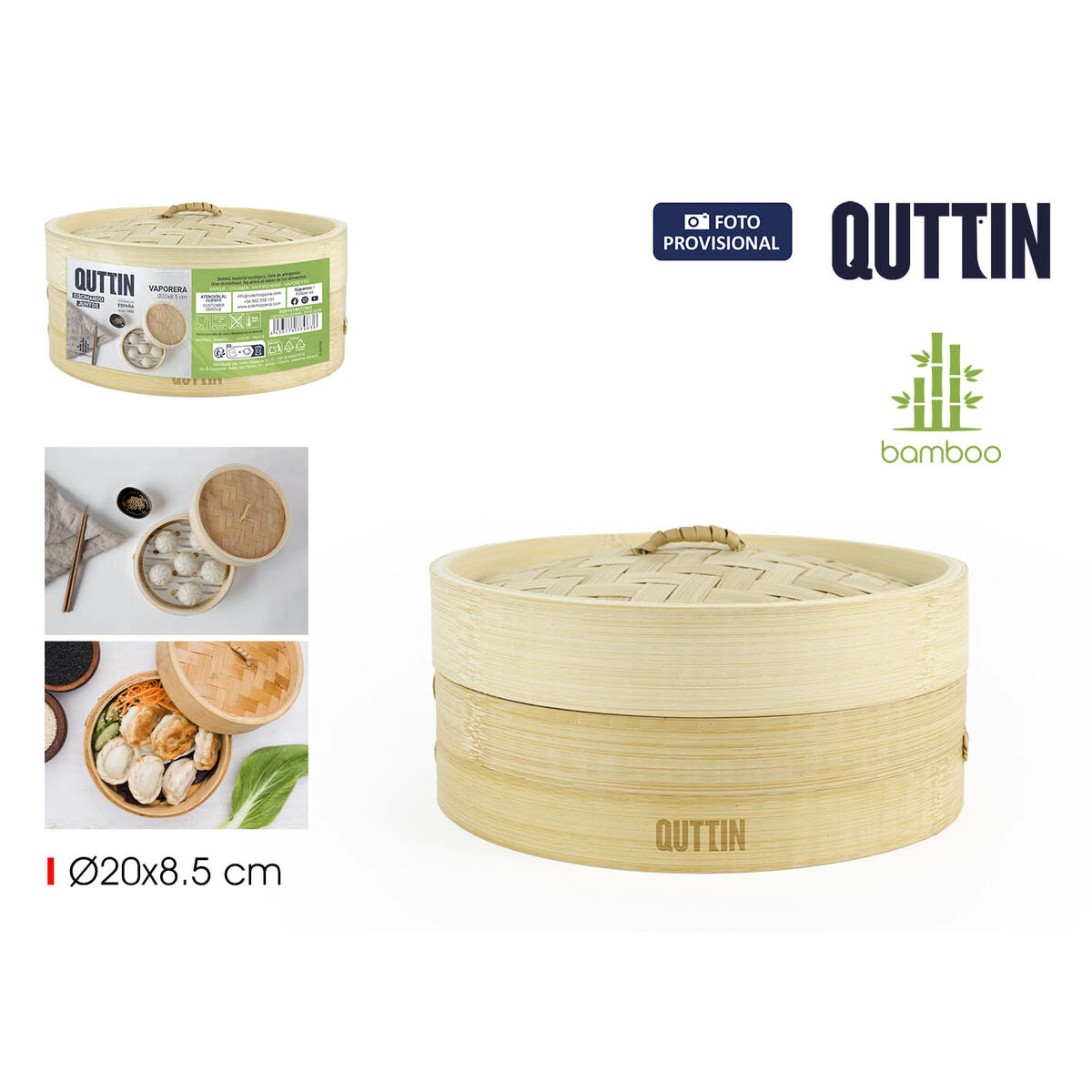 Food Steamer Quttin Bamboo 20 x 8,5 cm (12 Units)