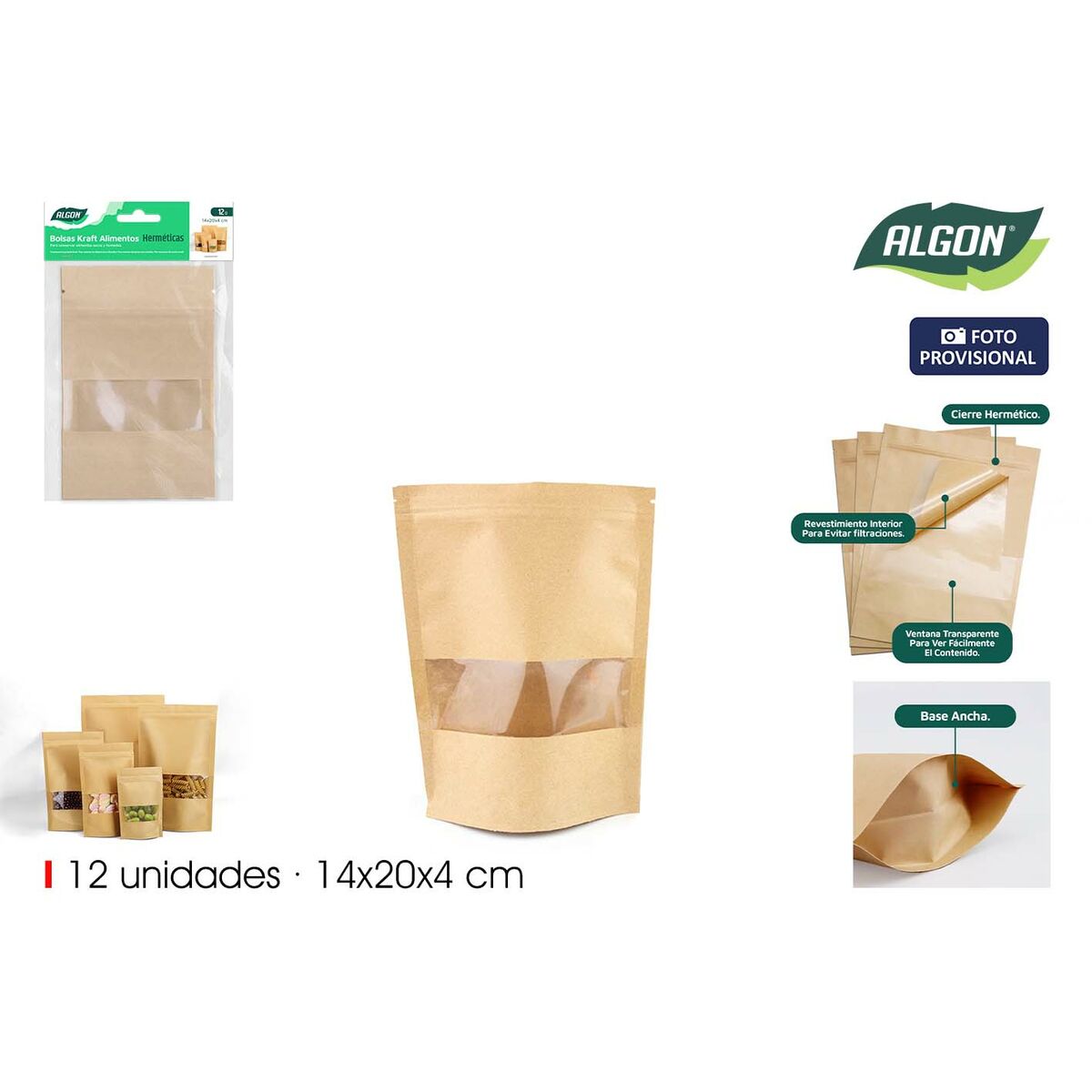 Reusable Food Bag Algon 14 x 20 x 4 cm 12 Pieces (18 Units)
