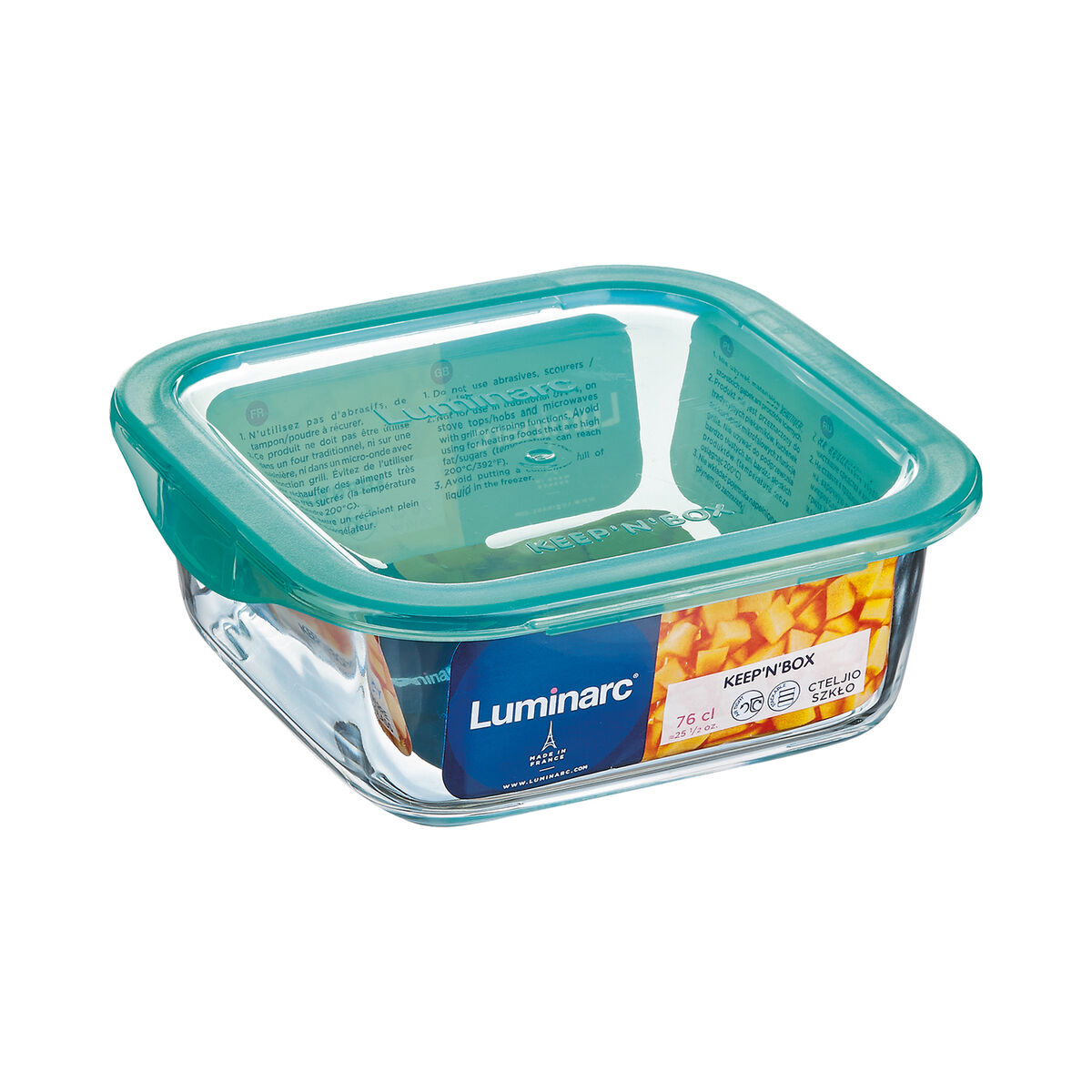 Square Lunch Box with Lid Luminarc Keep’n Lagon 10 x 5,4 cm Turquoise 380 ml Bicoloured Glass (6 Units)