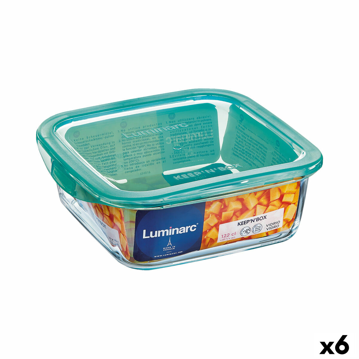 Square Lunch Box with Lid Luminarc Keep’n Lagon 760 ml 13 x 6 cm Turquoise Glass (6 Units)