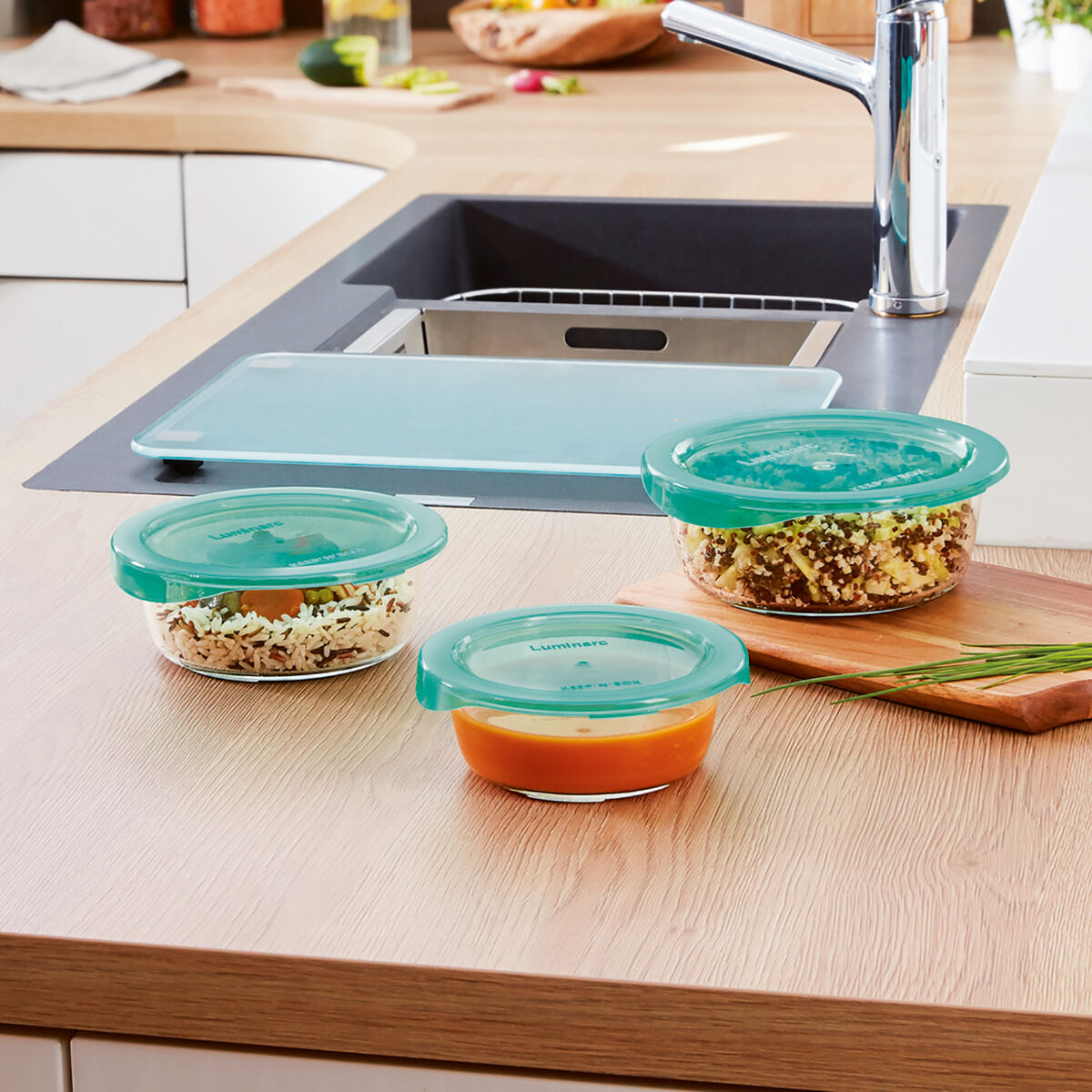 Round Lunch Box with Lid Luminarc Keep’n Lagon 920 ml 15,6 x 6,6 cm Turquoise Glass (6 Units)