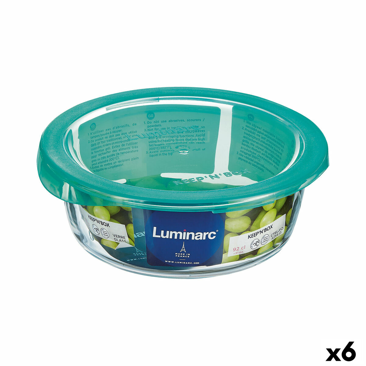 Round Lunch Box with Lid Luminarc Keep’n Lagon 920 ml 15,6 x 6,6 cm Turquoise Glass (6 Units)