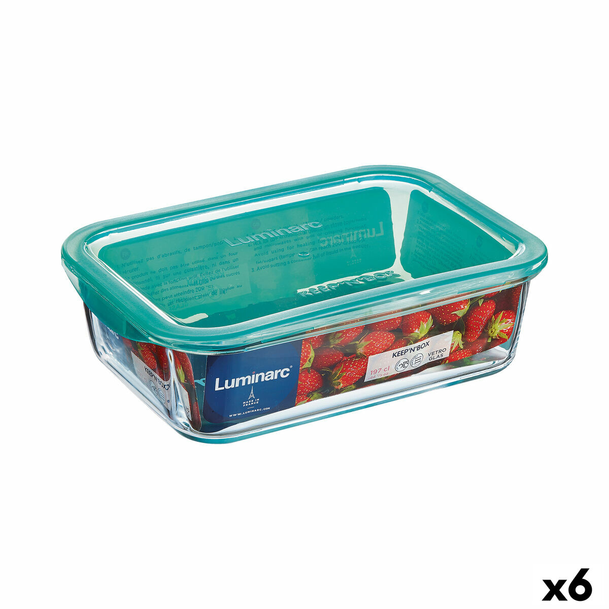 Rectangular Lunchbox with Lid Luminarc Keep’n Lagon 16 x 11,3 x 6 cm Turquoise 820 ml Glass (6 Units)