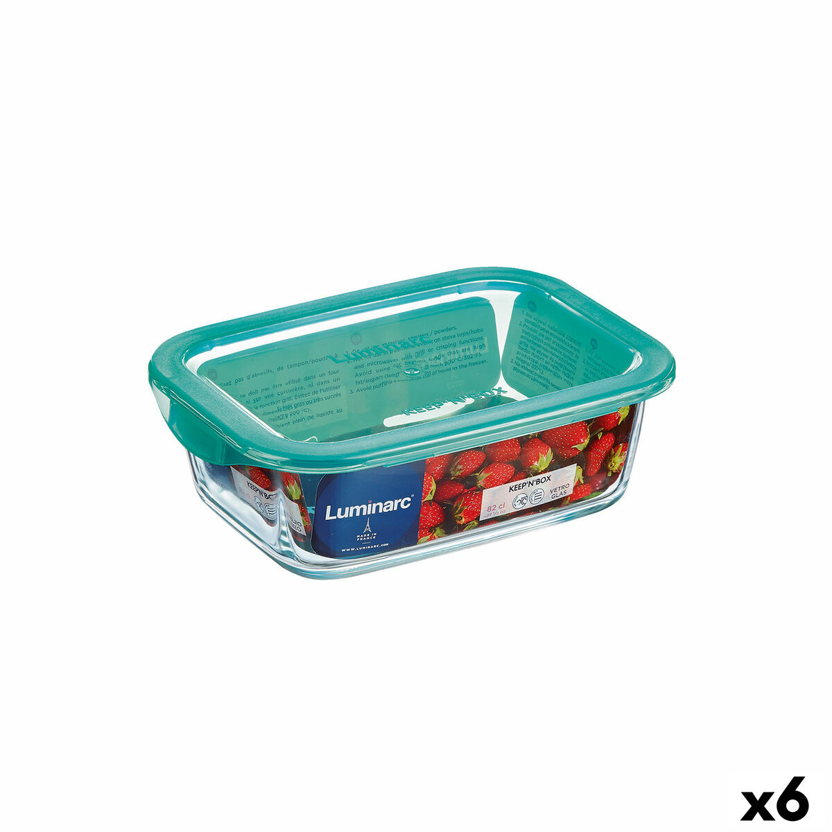 Rectangular Lunchbox with Lid Luminarc Keep’n Lagon Turquoise 1,97 l 22 x 15,6 x 7,2 cm Glass (6 Units)