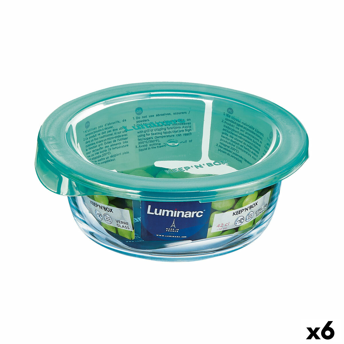 Round Lunch Box with Lid Luminarc Keep’n Lagon Turquoise 420 ml 11,5 x 5,4 cm Glass (6 Units)