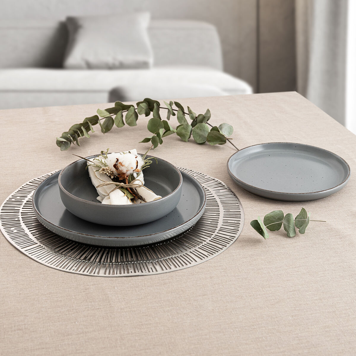 Flat Plate Quid Duna Grey Ceramic 26,5 x 2,8 cm (12 Units)