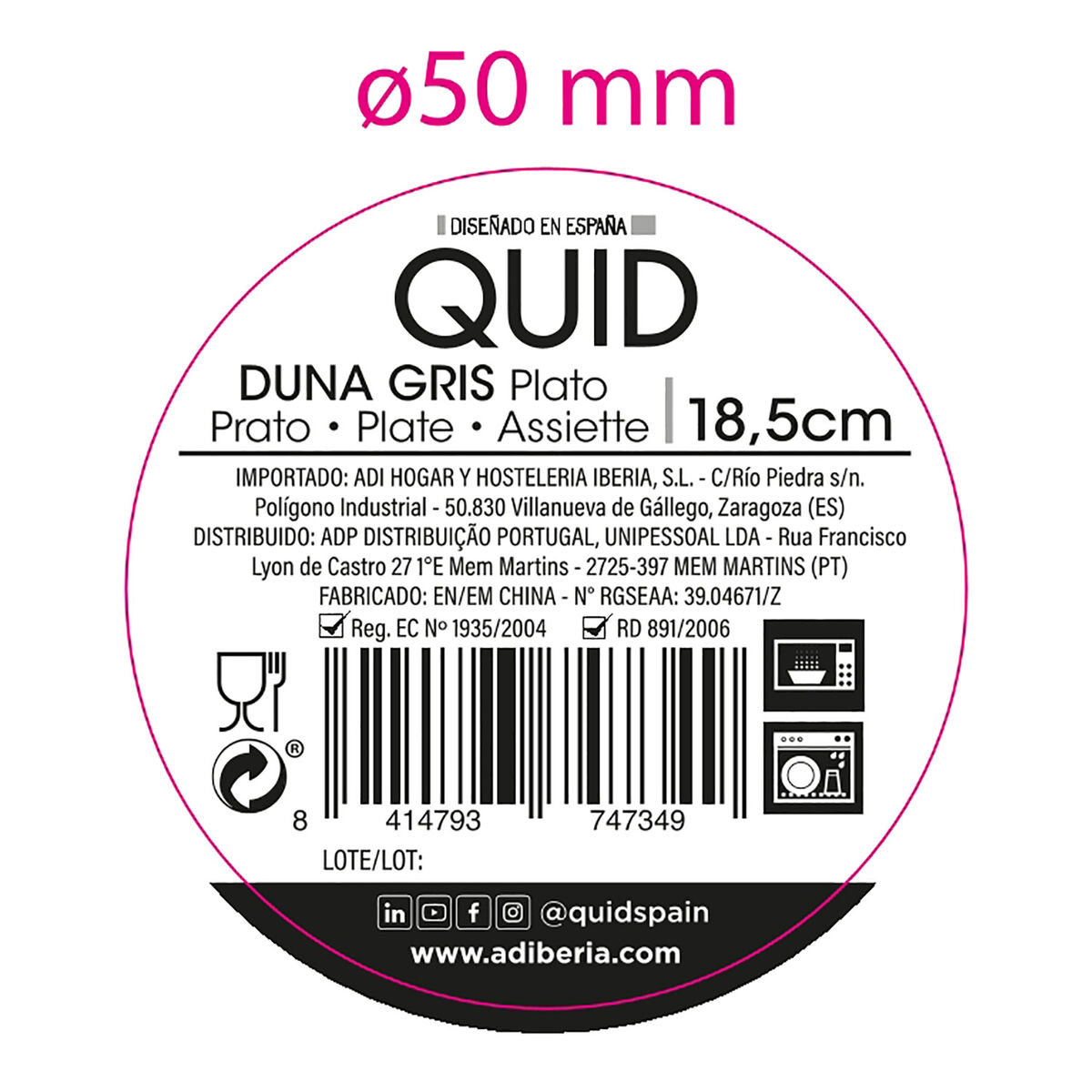 Deep Plate Quid Duna Grey Ceramic 18,5 x 5,3 cm (12 Units)