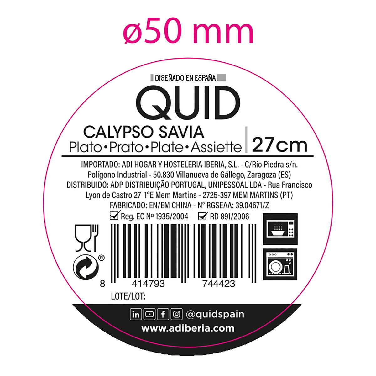Flat Plate Quid Calypso Green Ceramic  27 cm (12 Units)