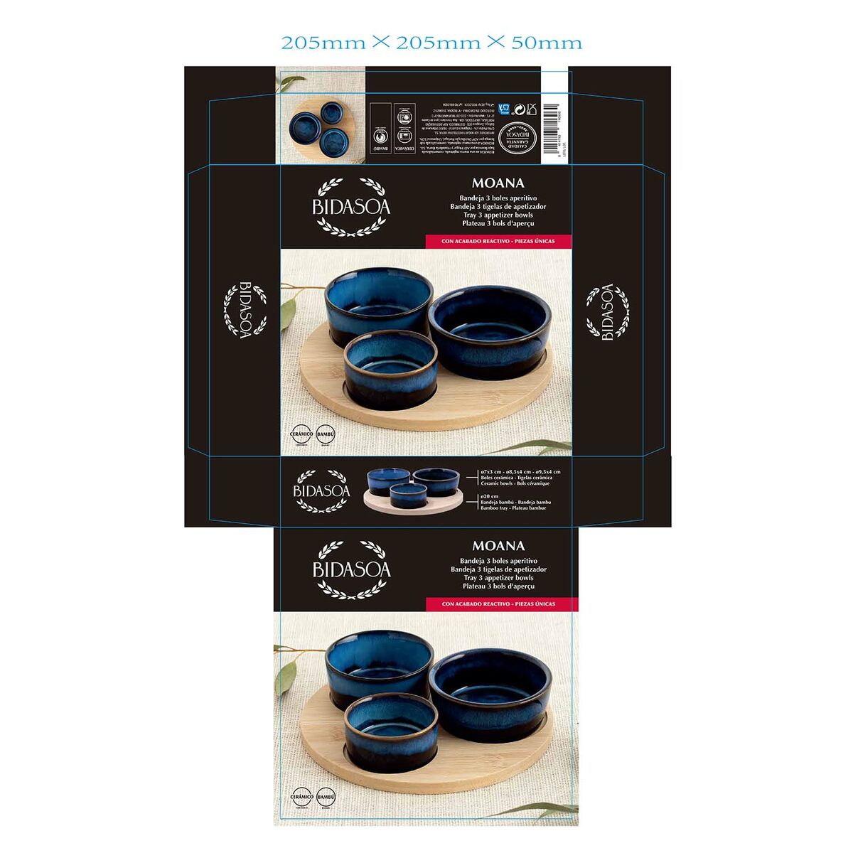 Appetizer Set Bidasoa Moana Multicolour Ceramic 20 x 4,5 cm 4 Pieces (12 Units)