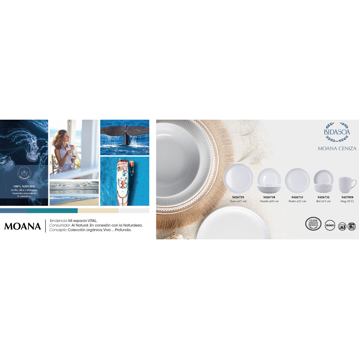 Deep Plate Bidasoa Moana Grey Ceramic  20 cm (12 Units)