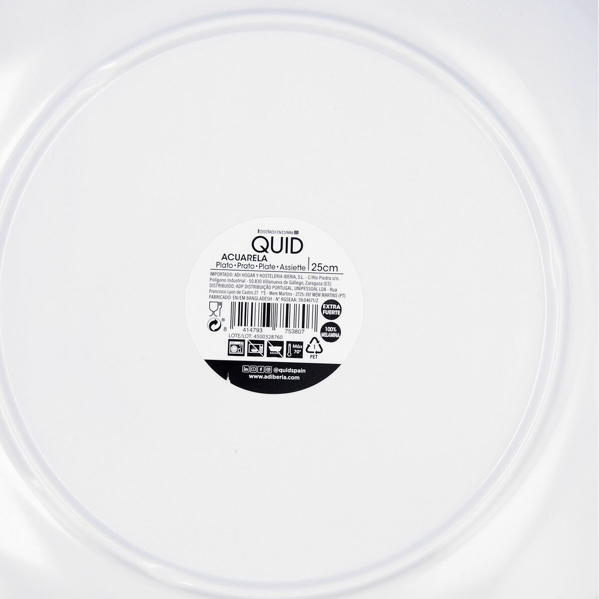 Flat Plate Quid Acuarela White Bioplastic  25 cm (12 Units)