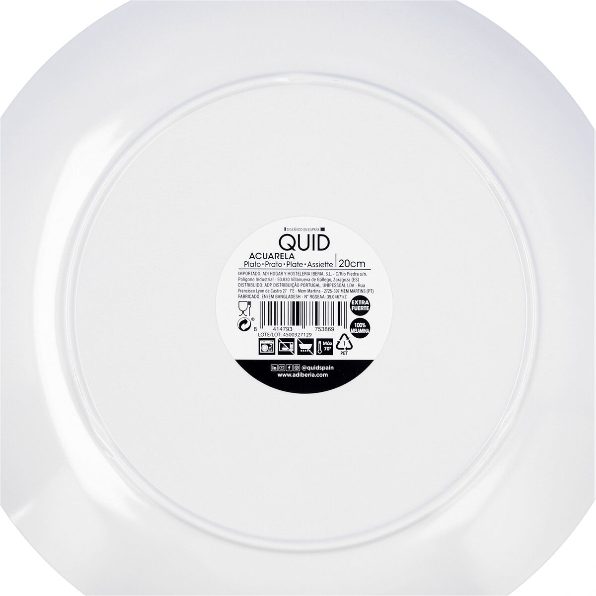 Dessert dish Quid Acuarela White Bioplastic  20 cm (12 Units)