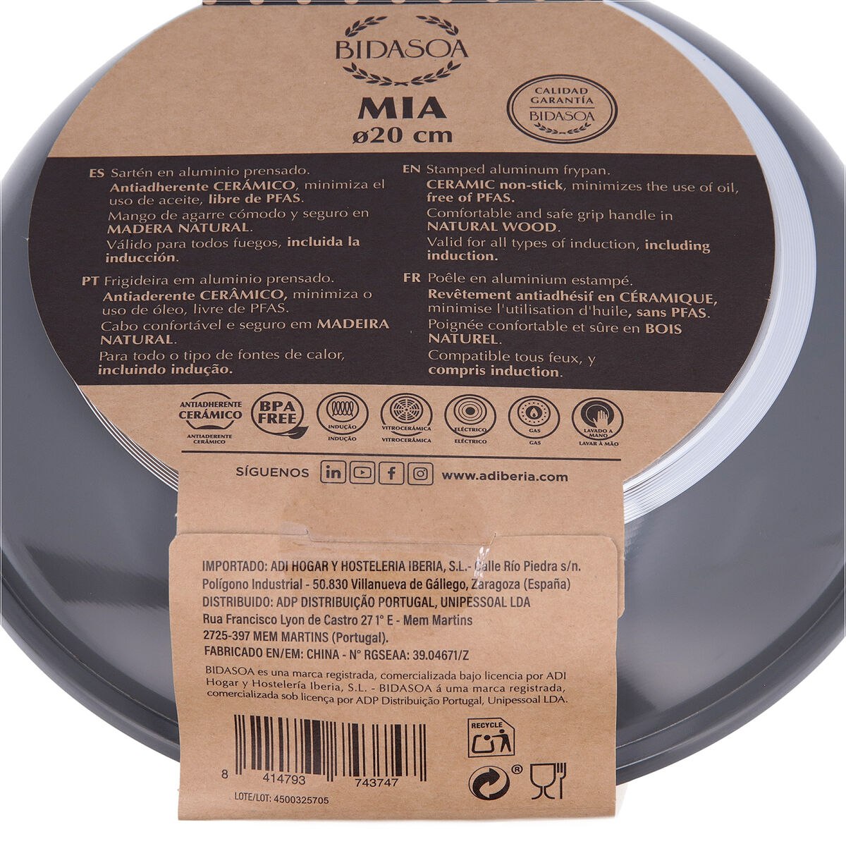 Pan Bidasoa Mia Grey Metal  20 cm (6 Units)
