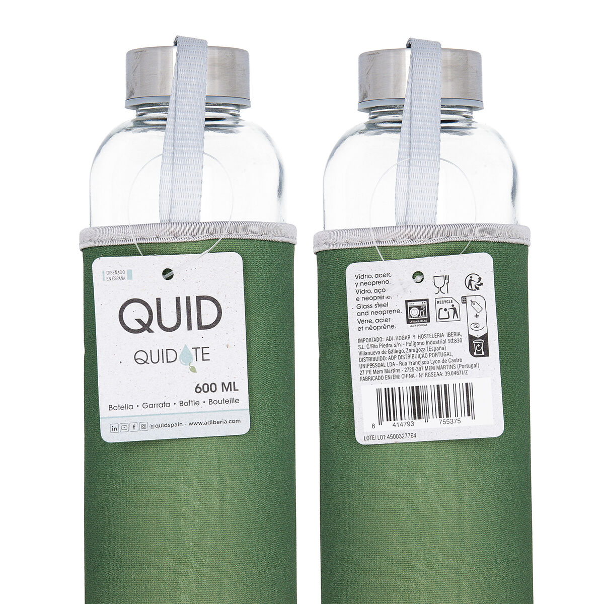 Water bottle Quid Quidate Green Glass 600 ml (12 Units)