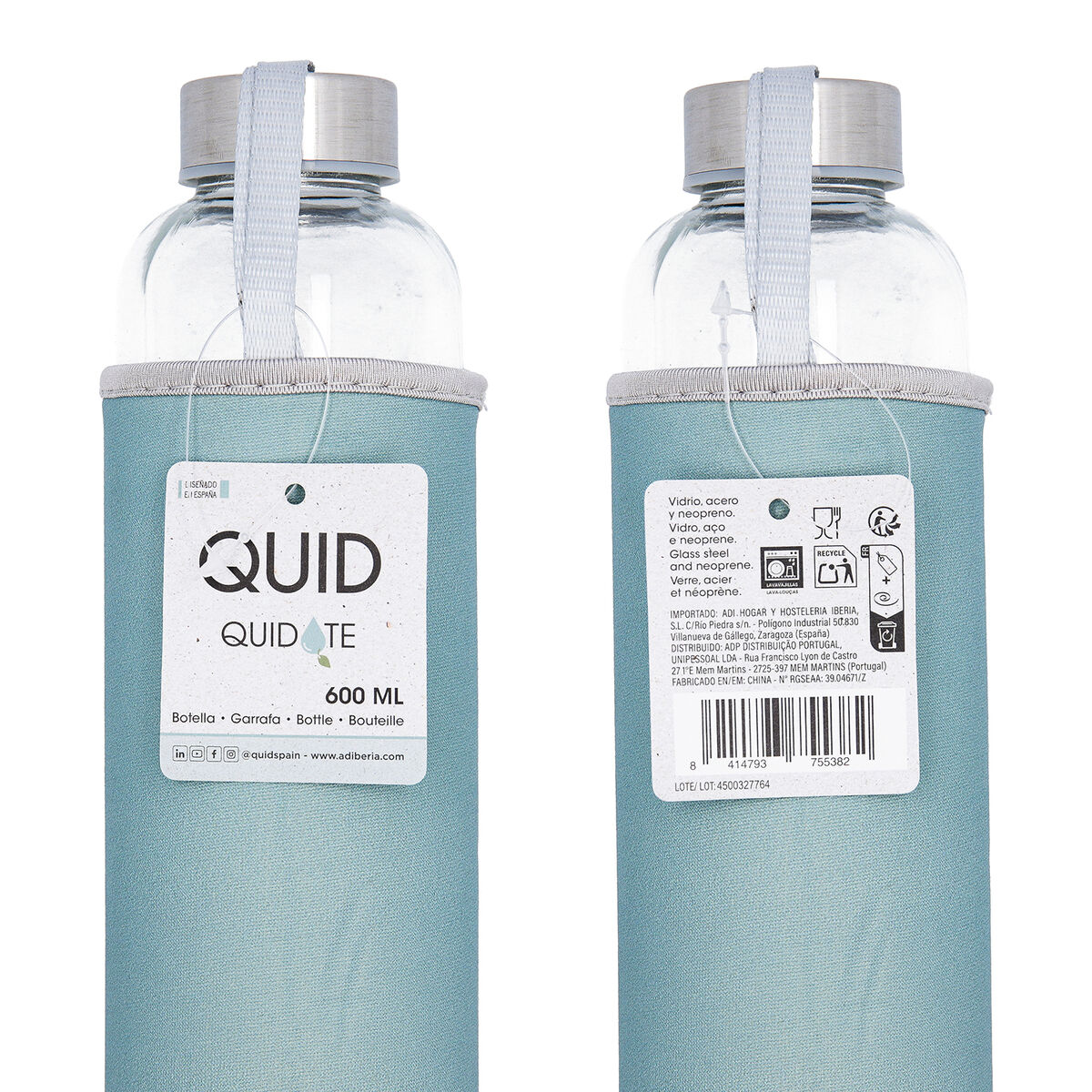 Water bottle Quid Quidate Blue Glass 600 ml (12 Units)