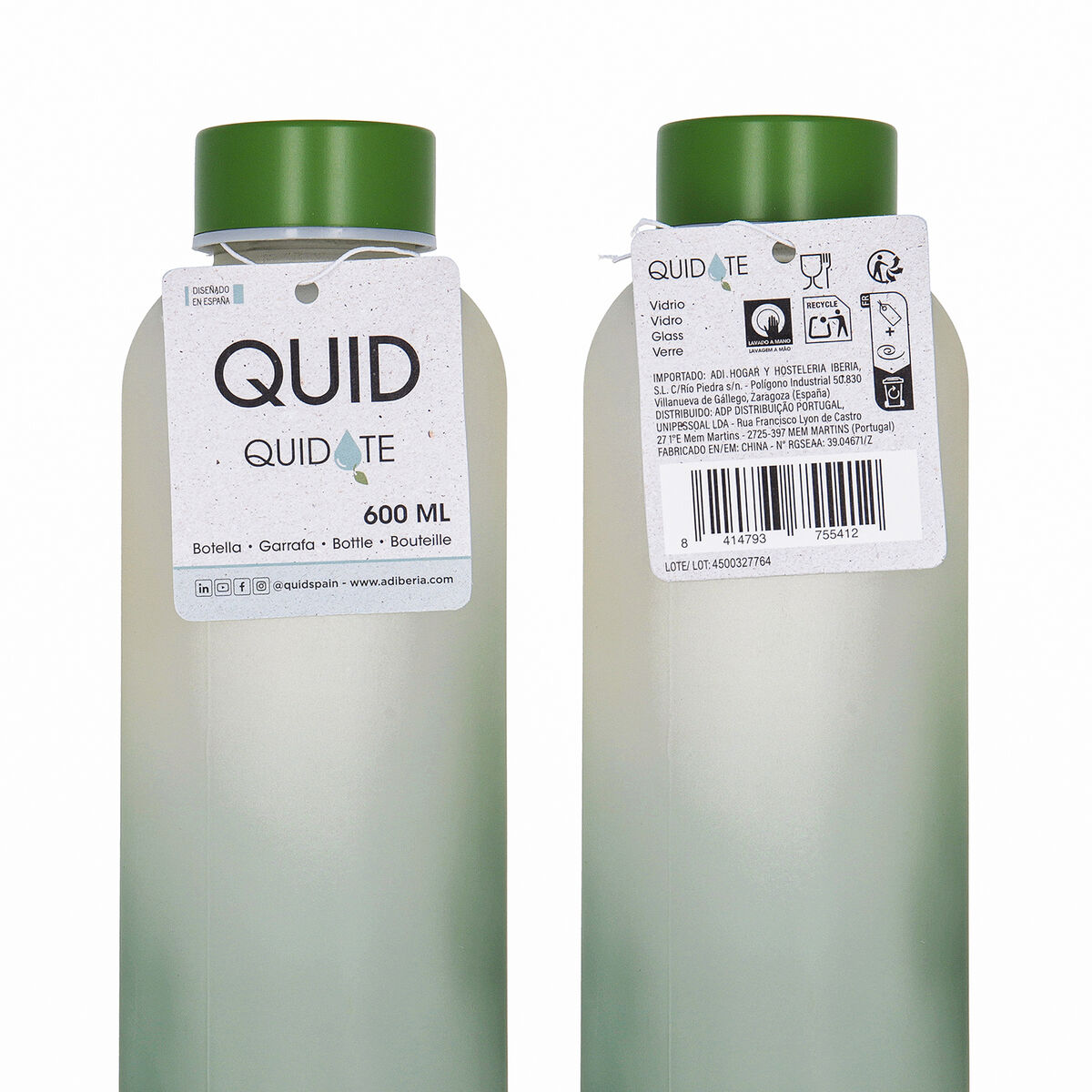 Water bottle Quid Quidate Green Glass 600 ml (12 Units)