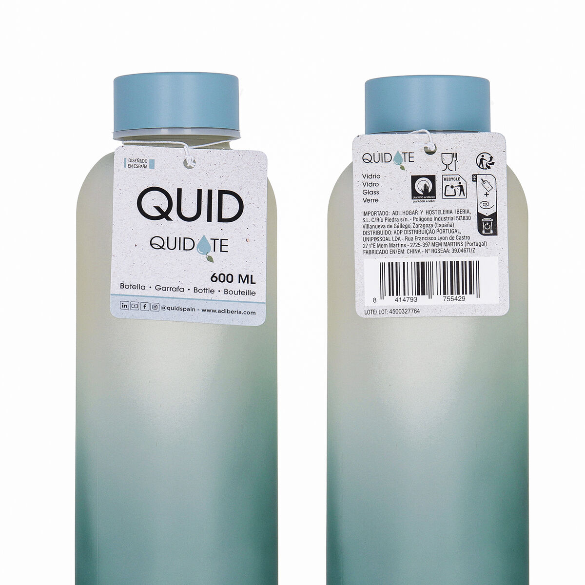 Water bottle Quid Quidate Blue Glass 600 ml (12 Units)
