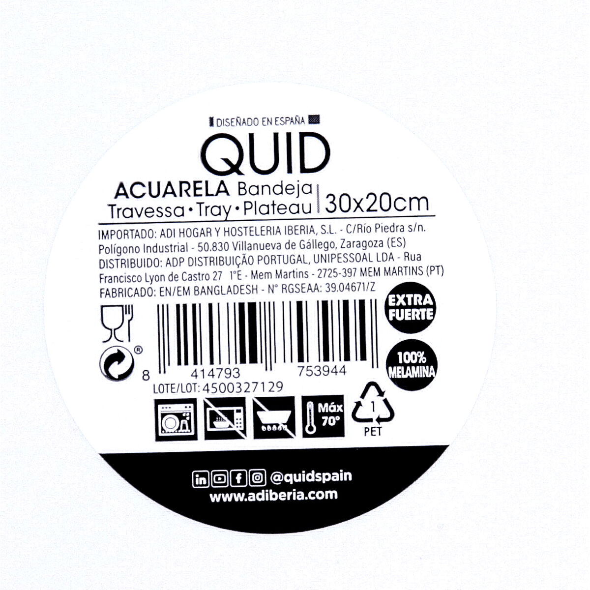 Snack tray Quid Acuarela Pink 30 x 20 x 2 cm (12 Units)